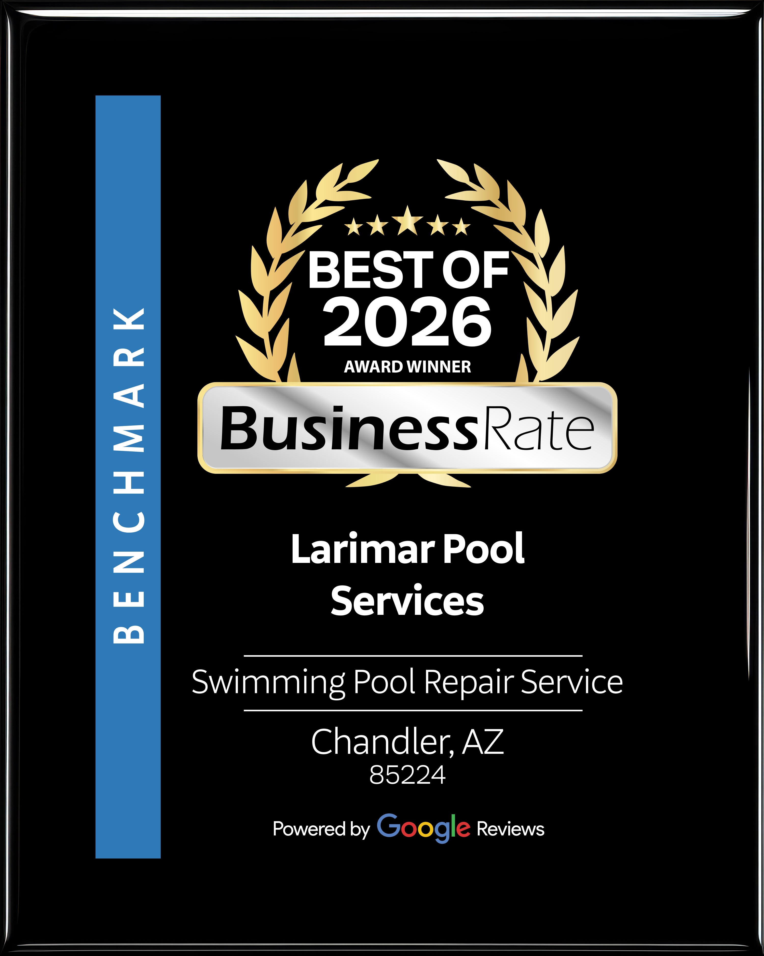 Larimar Pool Services award plaque